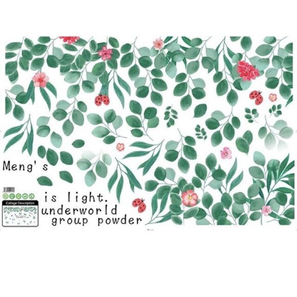 Wall Decor Mural Sticker Tropical Plant Flower Ladybug Leaf Decoration Green - Picture 2 of 5